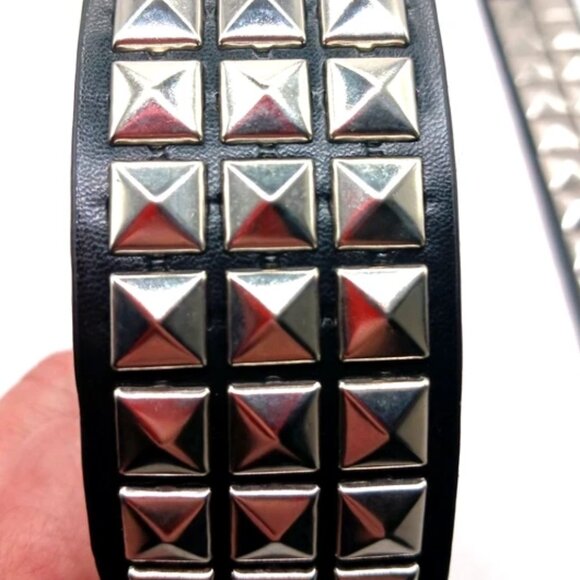 Gothic Studded Vegan Leather Belt + Double Row Studded Bracelet Unisex -Black - Picture 4 of 12